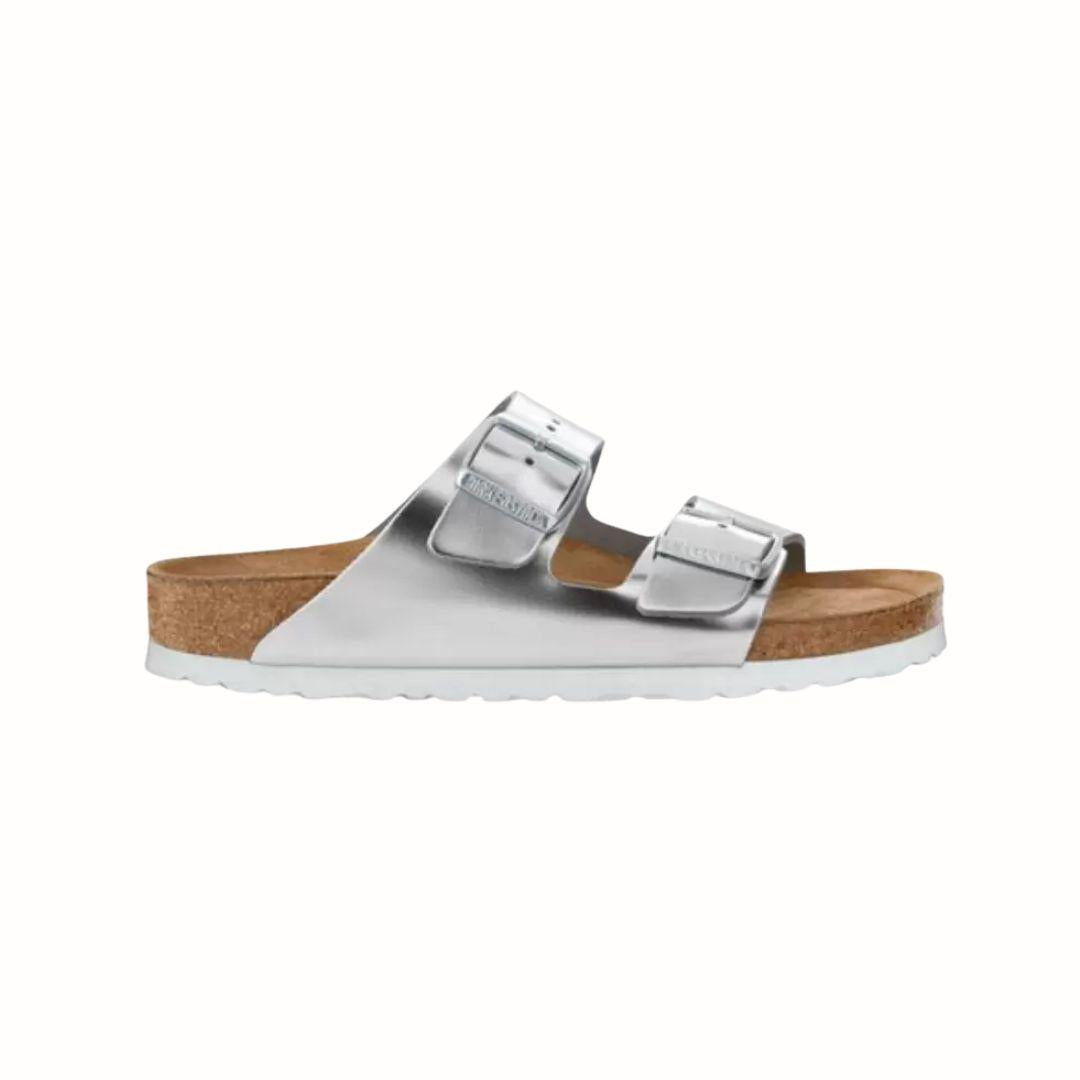 Birkenstock Arizona kapea sandaali, hopea, nahka, pehmeä pohja