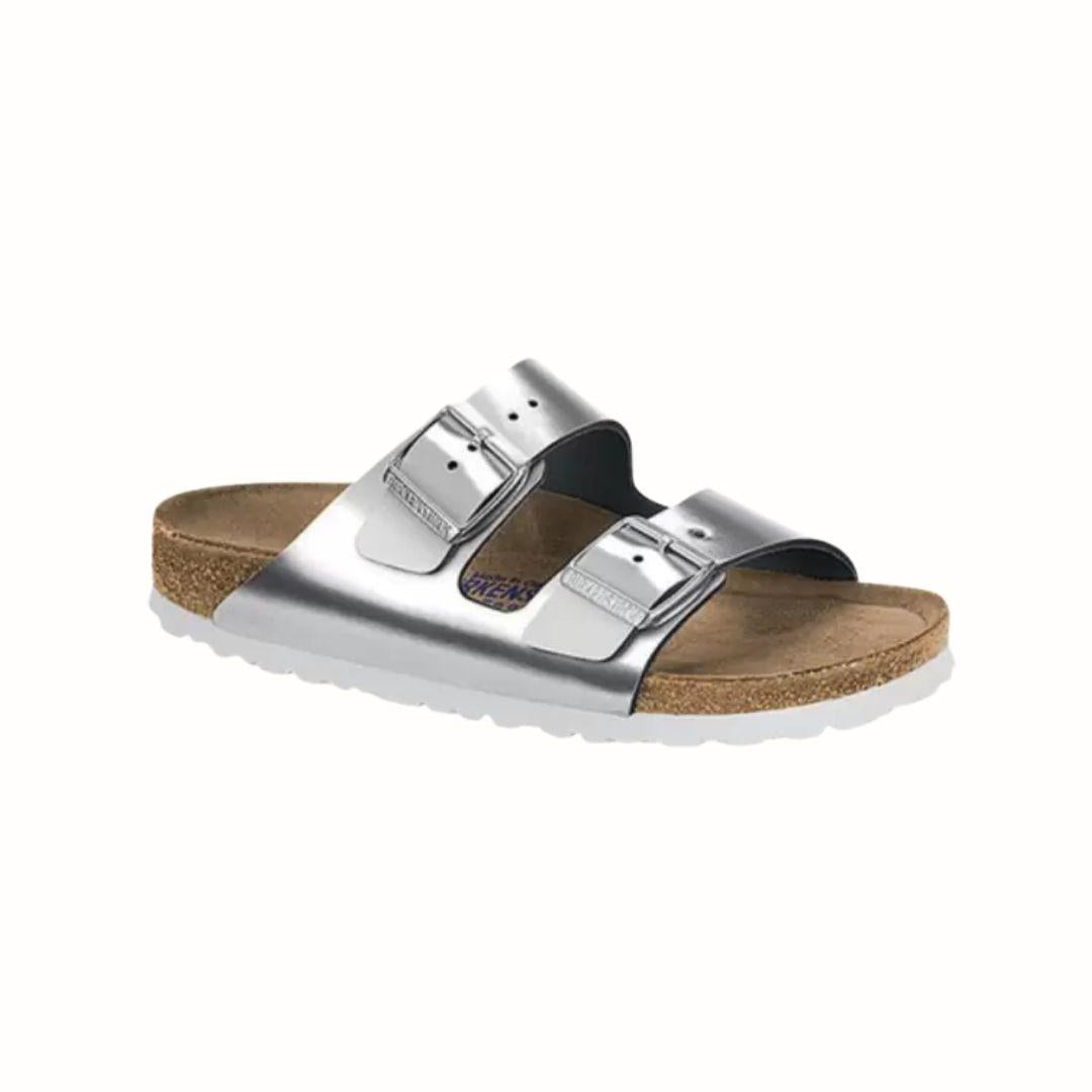 Birkenstock Arizona kapea sandaali, hopea, nahka, pehmeä pohja