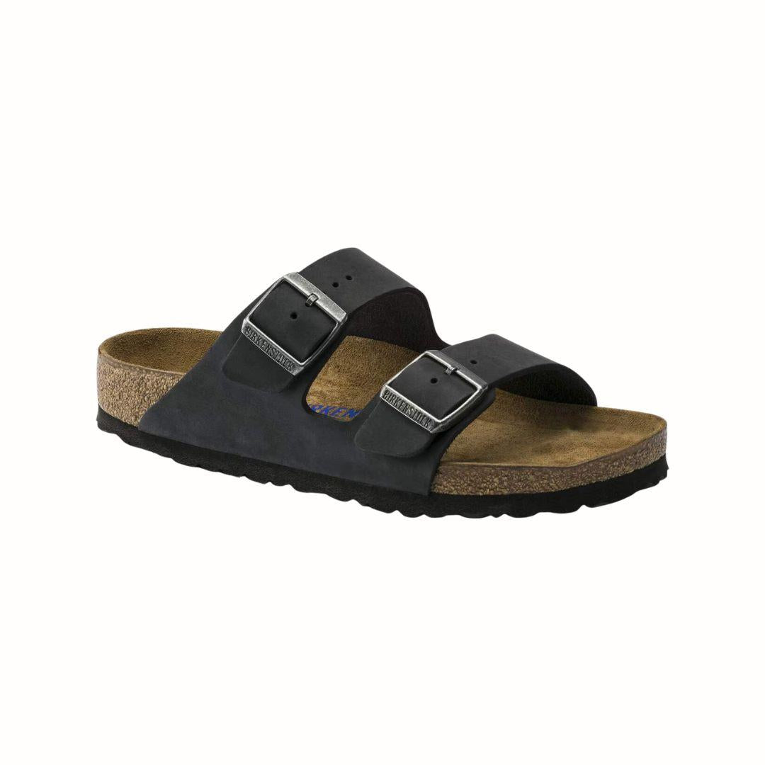 Birkenstock Arizona sandaalit, kapea, musta nahka/pehmeä pohja
