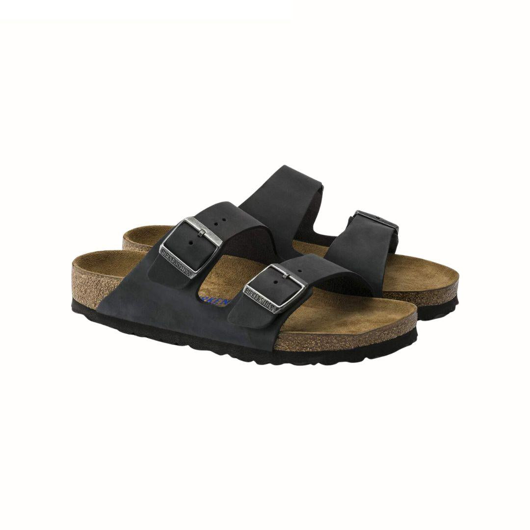 Birkenstock Arizona sandaalit, kapea, musta nahka/pehmeä pohja